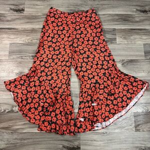 Anthropologie ETT:TWA Virginia Flared Poppy Print Boho Ruffle Hem Pants Size 2